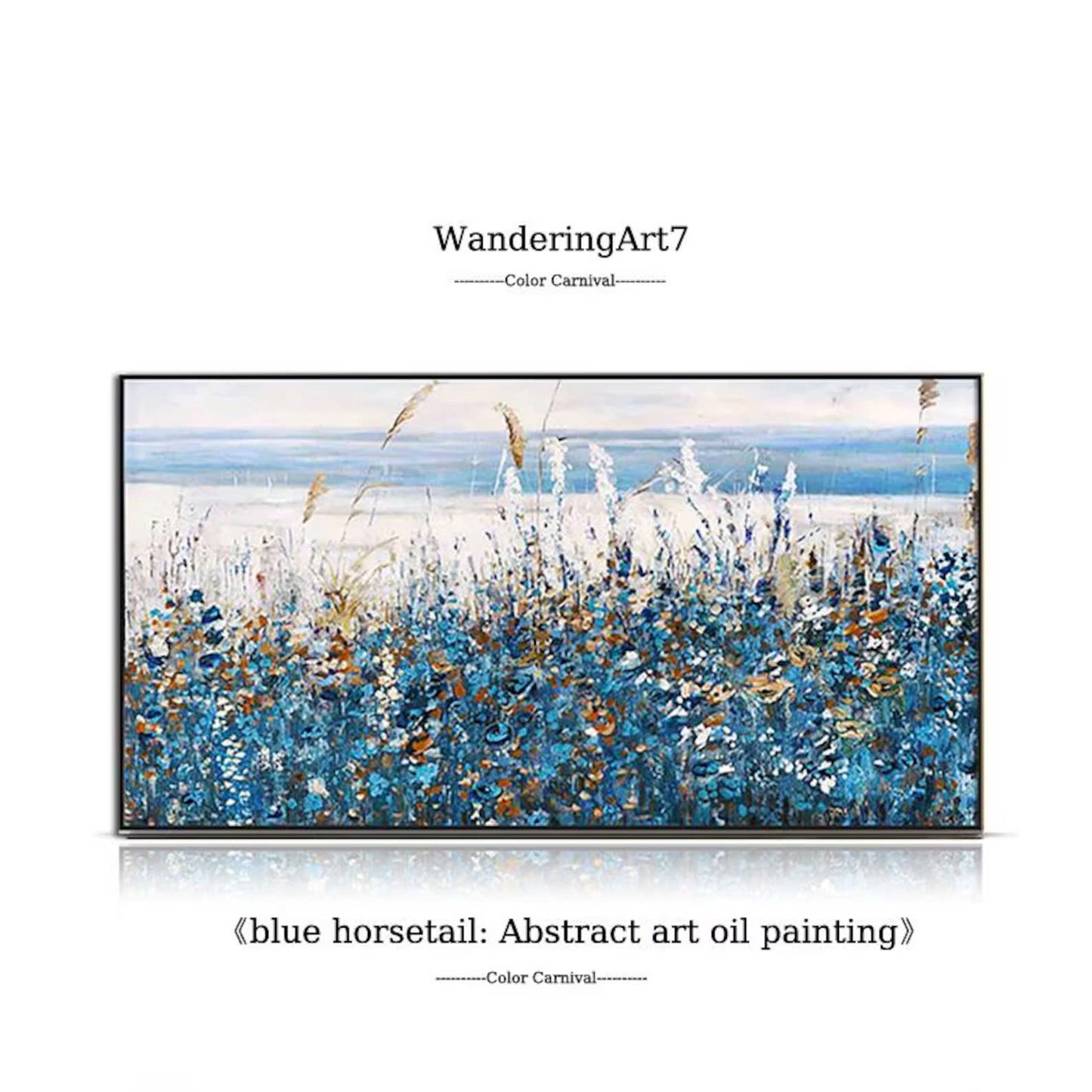 Original oil painting abstract art on canvas Nature home decor blue horsetail grass oil painting,wall art, handmade gift