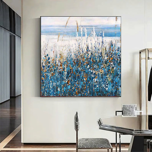 Original oil painting abstract art on canvas Nature home decor blue horsetail grass oil painting,wall art, handmade gift