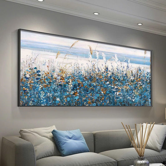 Original oil painting abstract art on canvas Nature home decor blue horsetail grass oil painting,wall art, handmade gift